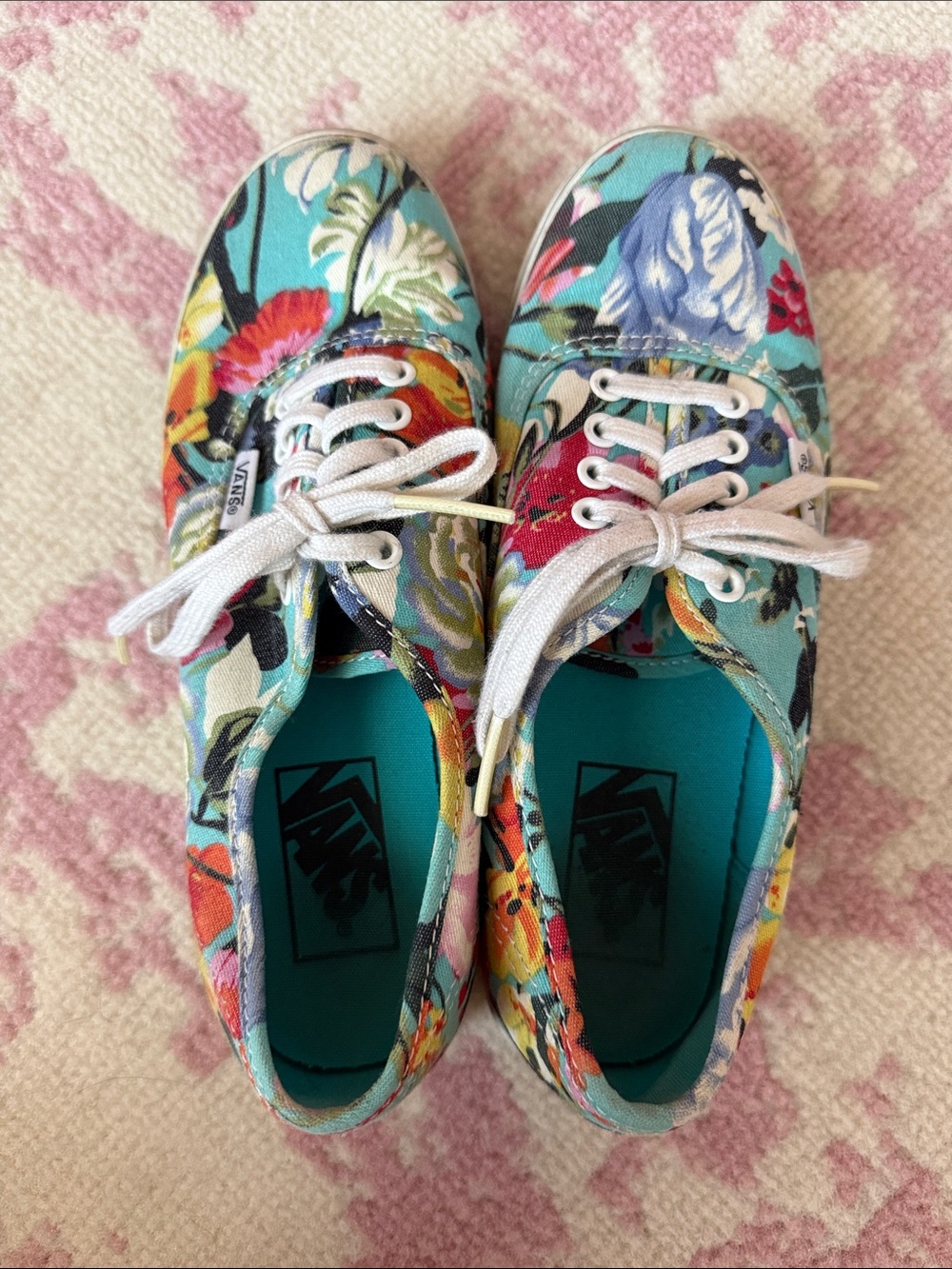 Vans Teal Floral Canvas Lace-Up Sneakers with Multicolor Print